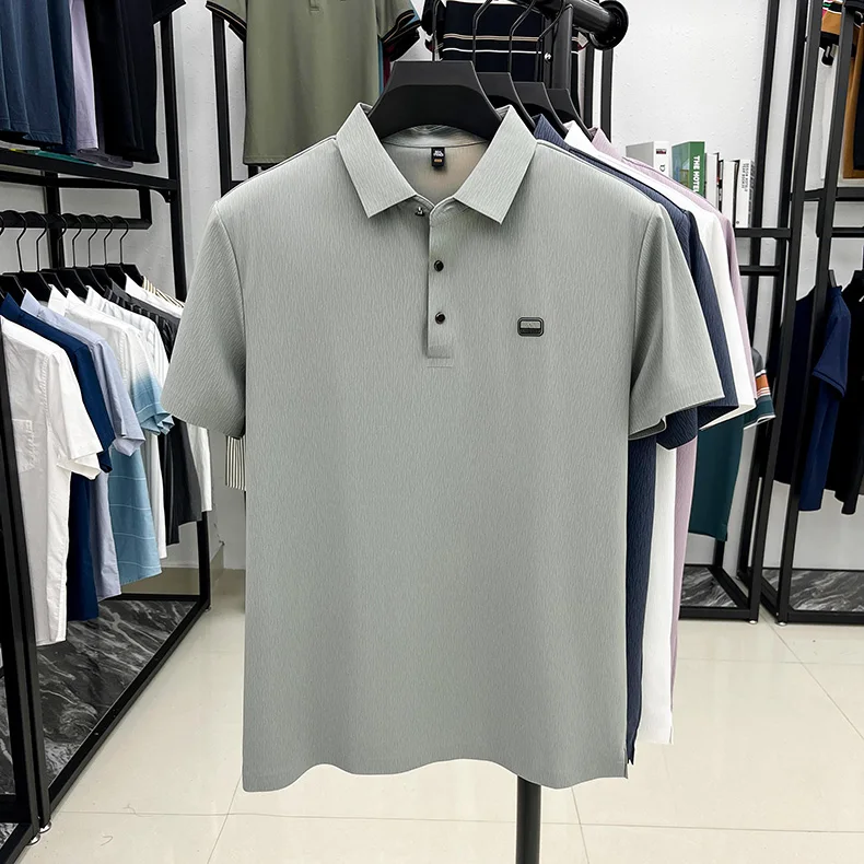 Personality texture striped short sleeve polo shirt men's light luxury brand summer silky breathable fashion embossed T-shirt 15 Sf61724a07d2c47c5abae523b0ca06aedH