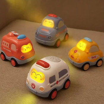 Pull Back Vehicle Toy Toddlers Cars with Lights & Sound, Police Car, Ambulance, Fire Truck, Taxi Birthday Party Gifts Toy 1