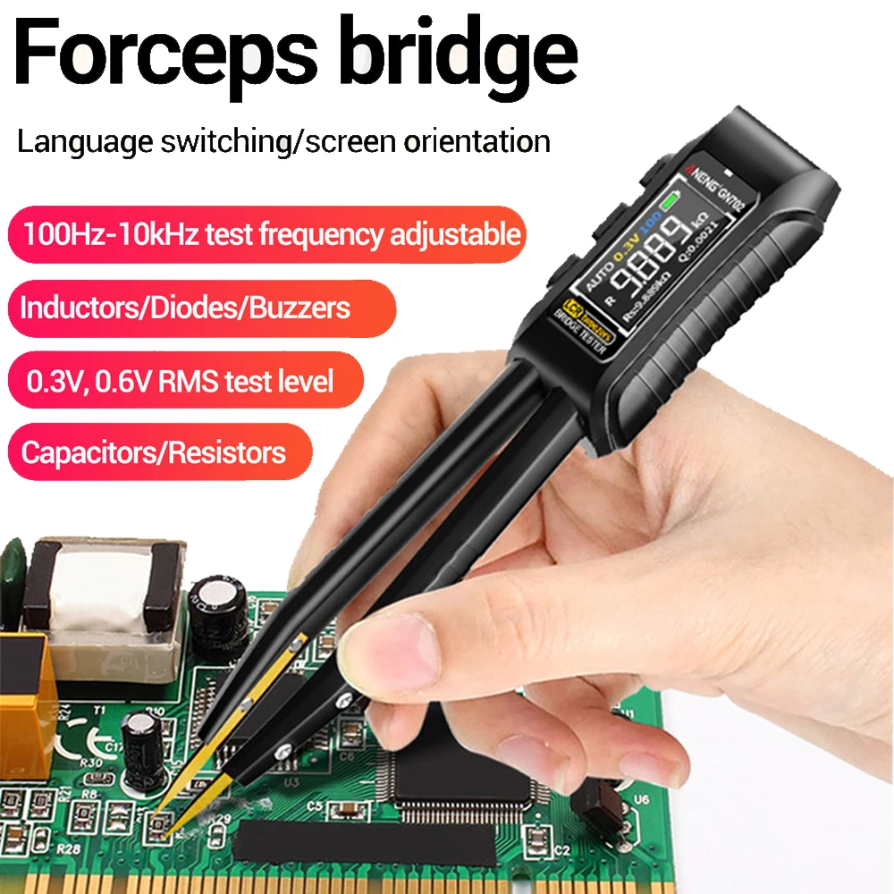 Digital Smart Tweezer LCR SMD ESR Tester Meter Resistance Capacitance Inductance Continuity Diode Test Measurement Tools