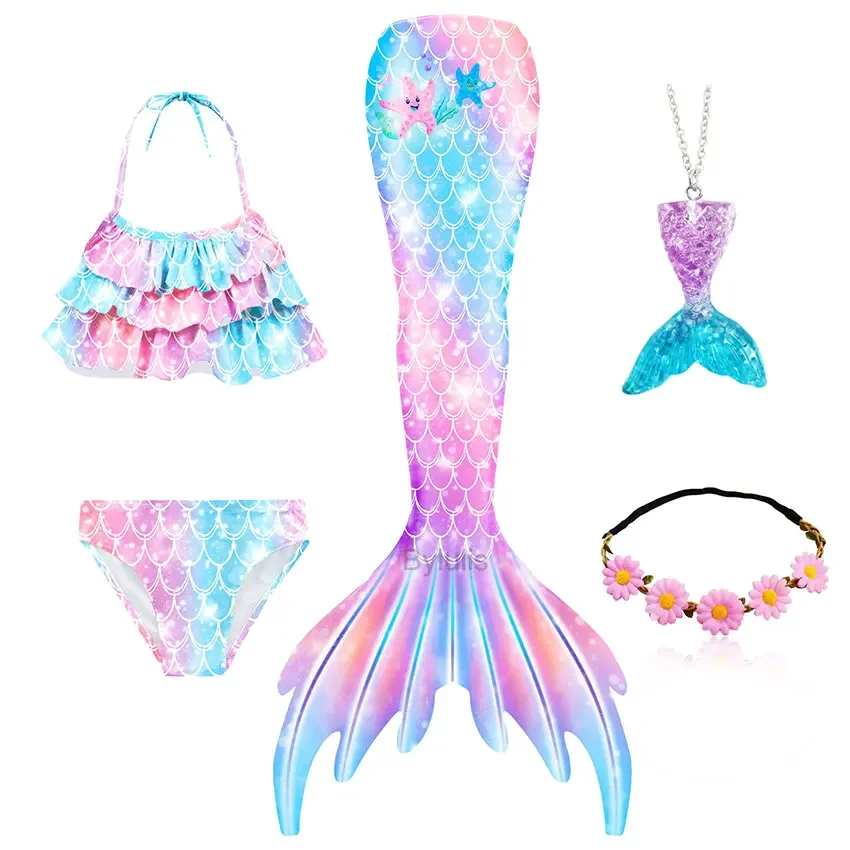 Kids The Little Mermaid Tails Girls Children's Mermaid Tails Swimsuit Bikini Halloween Costume Add Monofin for Swimming