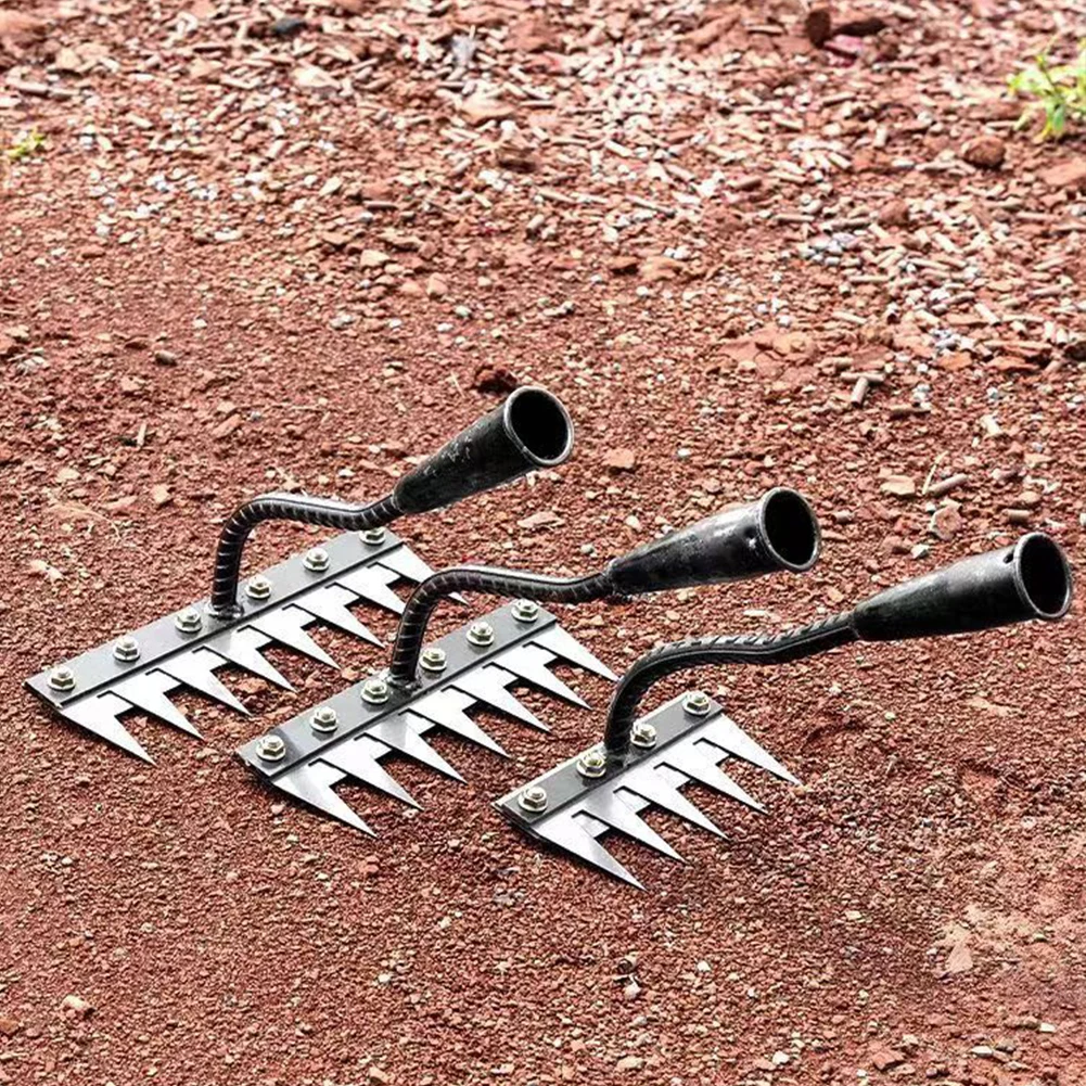 5/6/7/8 Teeth Agricultural Rake Soil Loosening Weeding Tool Manganese Steel Garden Weeding Rake Multi-use Agricultural Straw Hoe