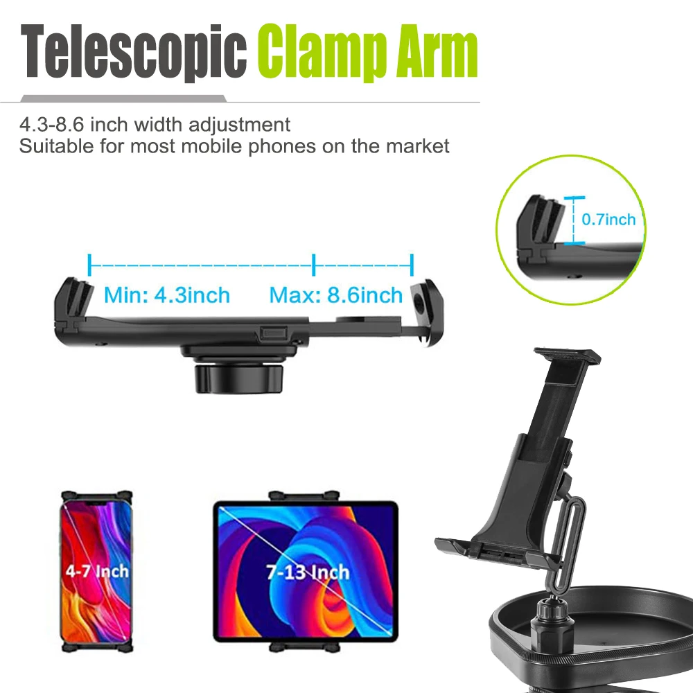 Nuovo Portabicchieri Regolabile per Auto con Supporto per Telefono e Vassoio Portaoggetti, 2 Portabicchieri, Gadget Essenziale per Viaggi su Strada e in Auto - Image 3