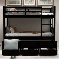 Twin Trundle Bunk Bed with 3 Drawers Kids Bedroom Guest Room Sturdy Easy Assembly Safe Rails Separate Beds Storage- 79.5"L x 2