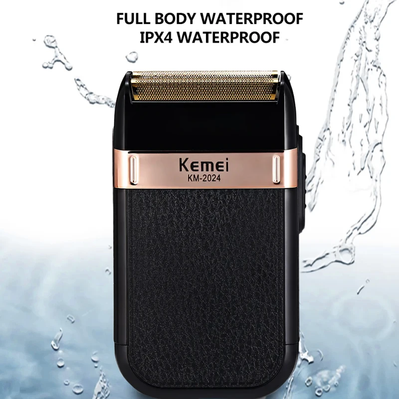 Kemei Electric Shaver For Men Fashionable Men's Leather Shell Waterproof Rechargeable Professional Beard Trimmer Razor KM-2024 4