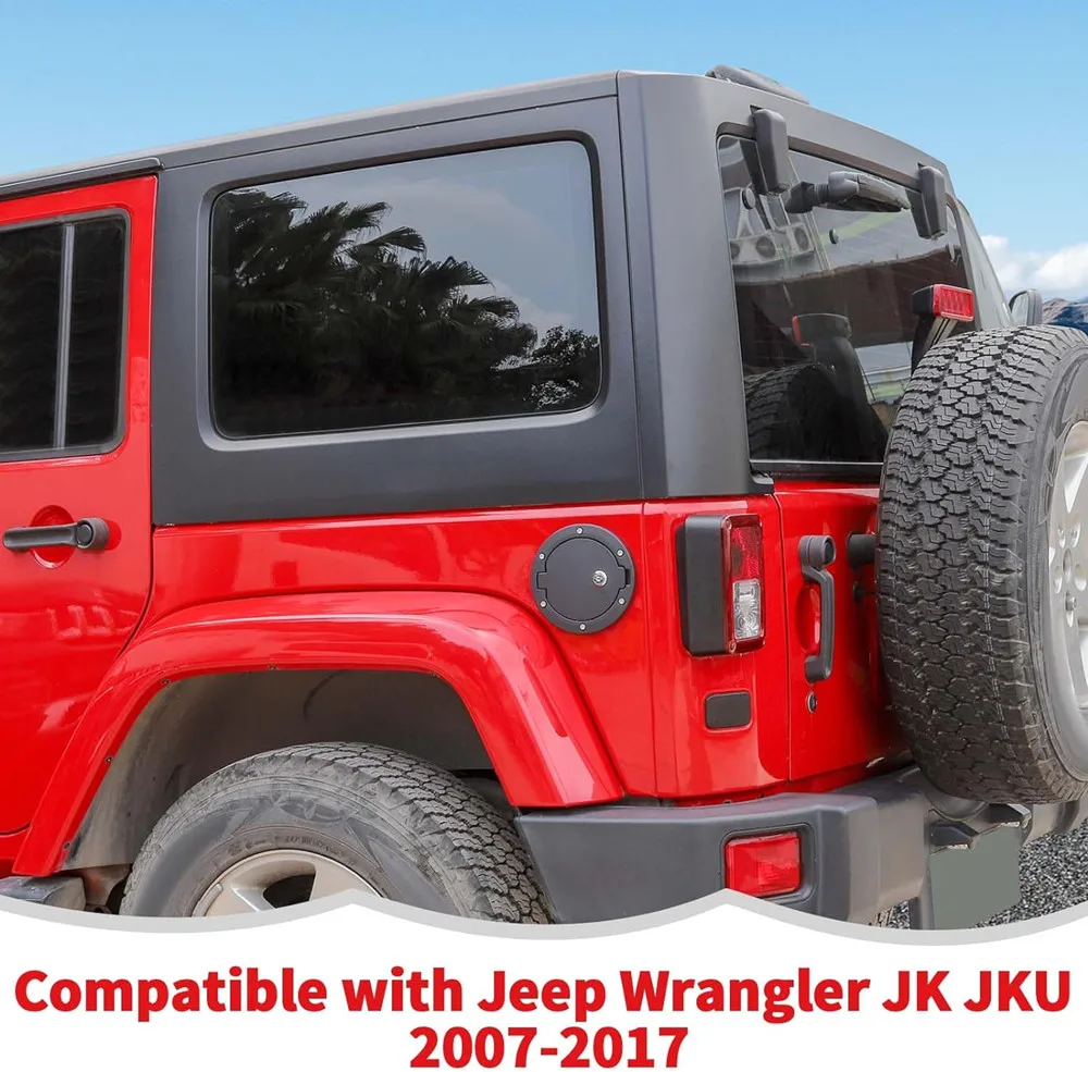 Black Aluminum Fuel Filler Door Locking Gas Tank Cap Cover for 2007-2018 Jeep Wrangler JK JKU & Unlimited Accessories 4