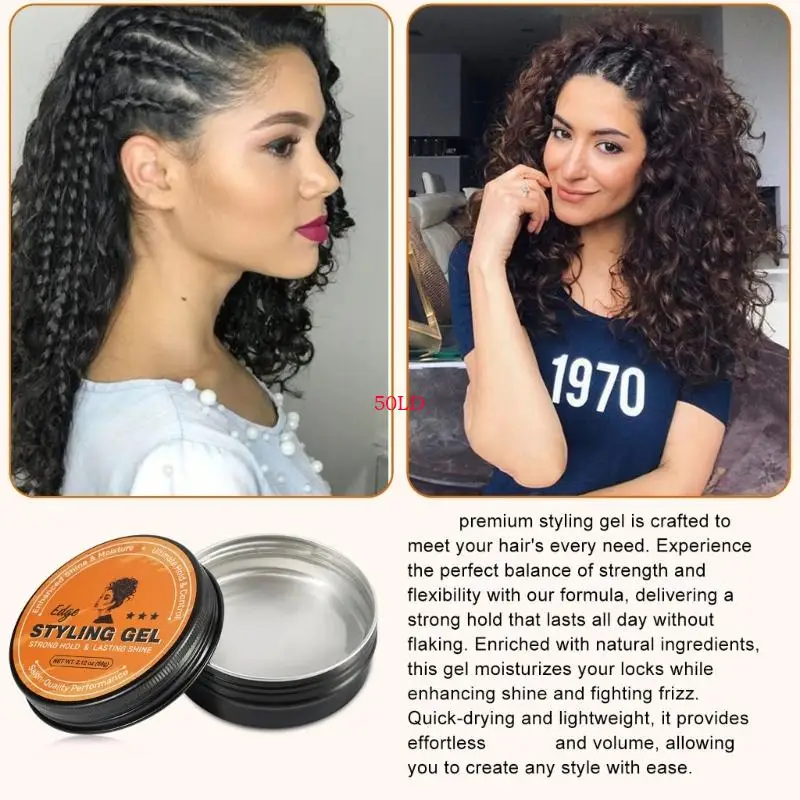 50LD 60g Hair Styling Gel Strong Hold Styling Gel Defining Fast Drying Hair for Dry Curly Thick