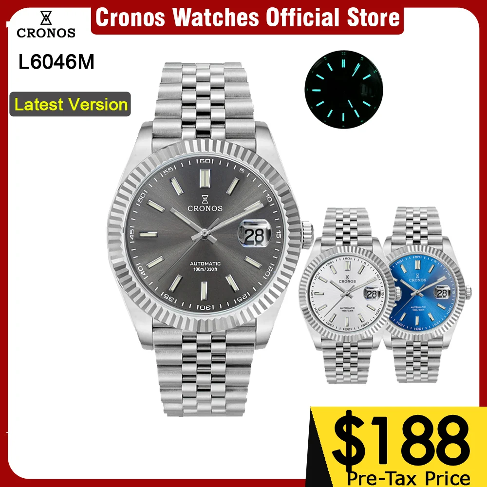 Cronos Date Luxury Men Watch Stainless Steel Links Bracelet