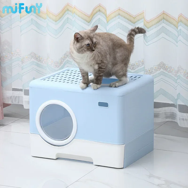 

MiFuny Cat Litter Box Large Fully Enclosed Cat Sandbox Anti Splash Kitty Litter Box Forward Ejection Type Cat Box Pet Supplies