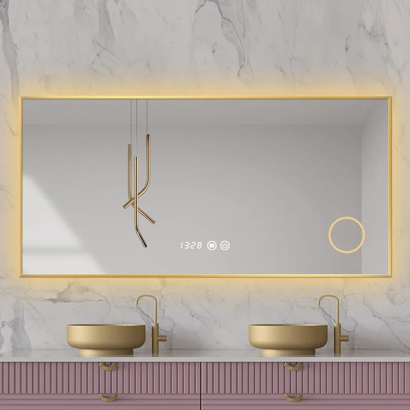 

Wall Hanging Mirror With Led Light Touch Control Bathroom Large Rectangular Make Up Mirror Modern Espejo Bano Home Decoration