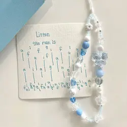Blue Flower & Butterfly Beaded Phone Charm Lanyard Strap (1pc)