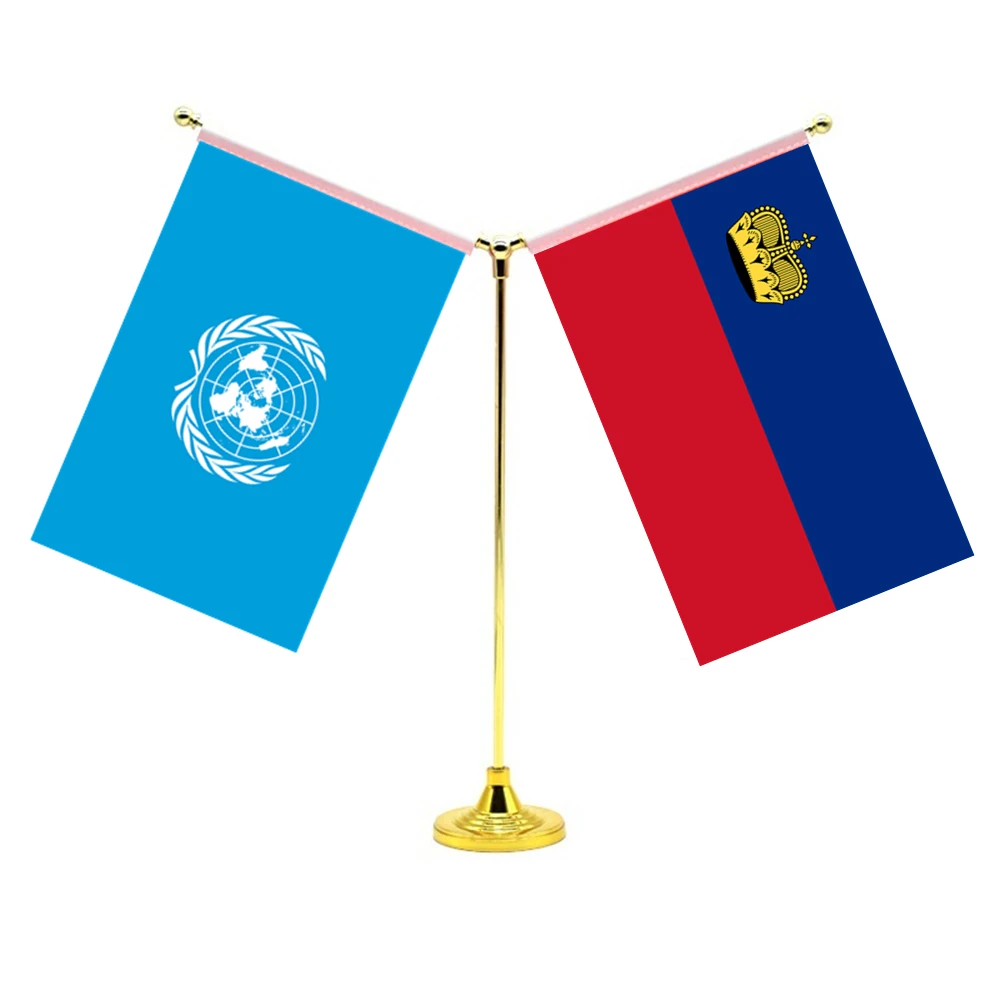 

14x21cm Mini Liechtenstein Flag Office Decoration With Two Flags Of The United Nations And Liechtenstein