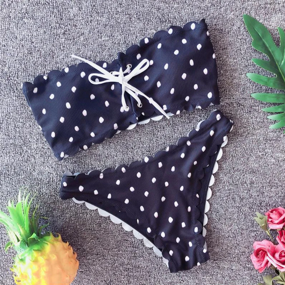 Polka-Dot Lace Up Bikinis 2024 Casual Holiday New Split Top Swimsuit for Women Summer Retro Polka Dot Sexy Bra Swimwear Outfits