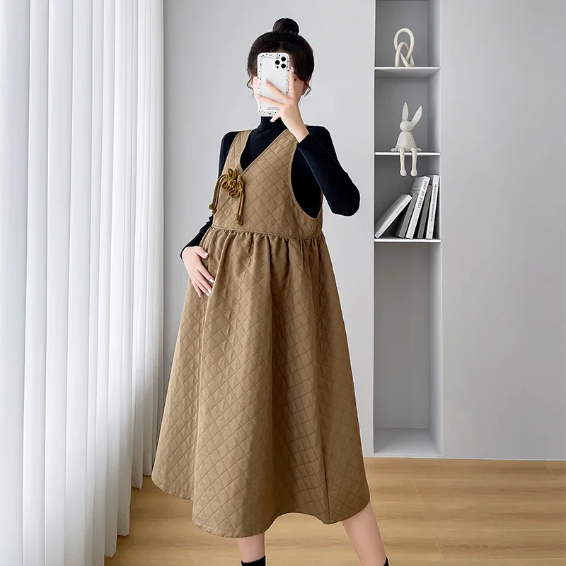 

Plus Size Pregnant Women Clothes Set Winter Maternity Dress Suits Long Sleeve Sweater+Sundress Twinset Pregnancy Clothing Warm
