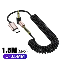 Enhanced Auxiliary Spring Cable with Elbow Plug for USB - C and iOS Devices (USB C)