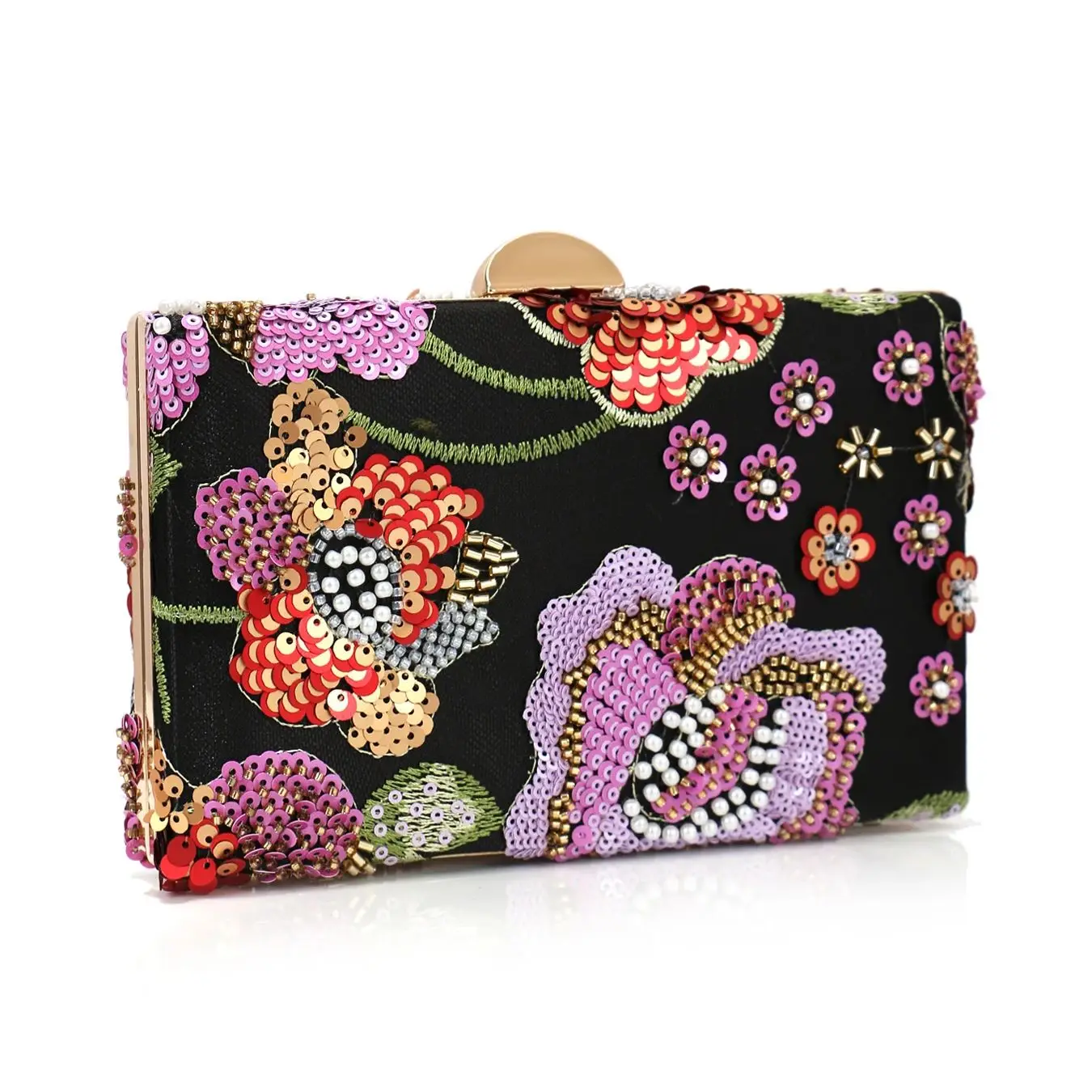 Embroidered Sequin Floral Evening Clutch Bag for Women