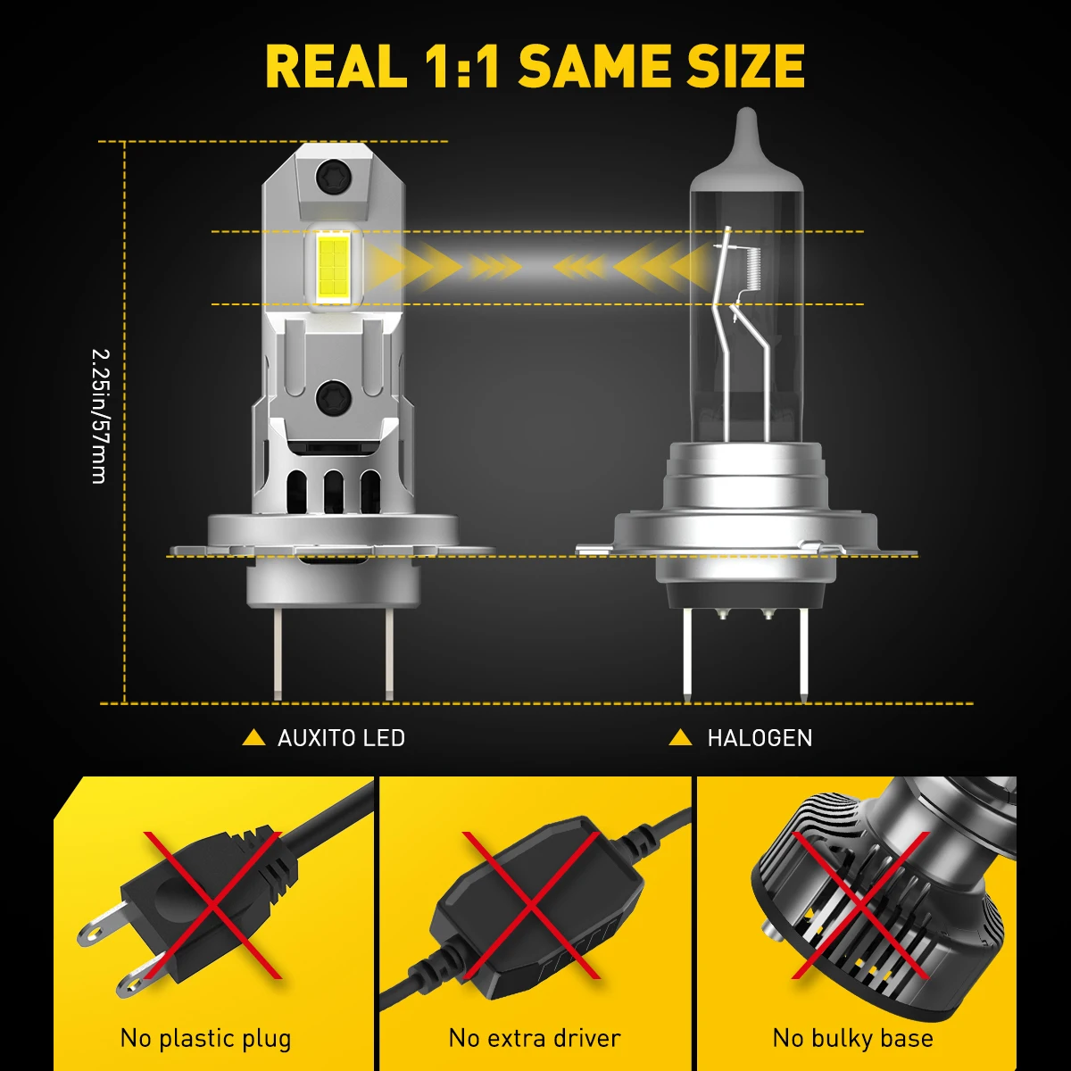 LED Car Headlights 2Pcs Turbo H7 LED Lights 18000Lm Mini Head Lamp 7035 SMD Wireless 6500K White 12V