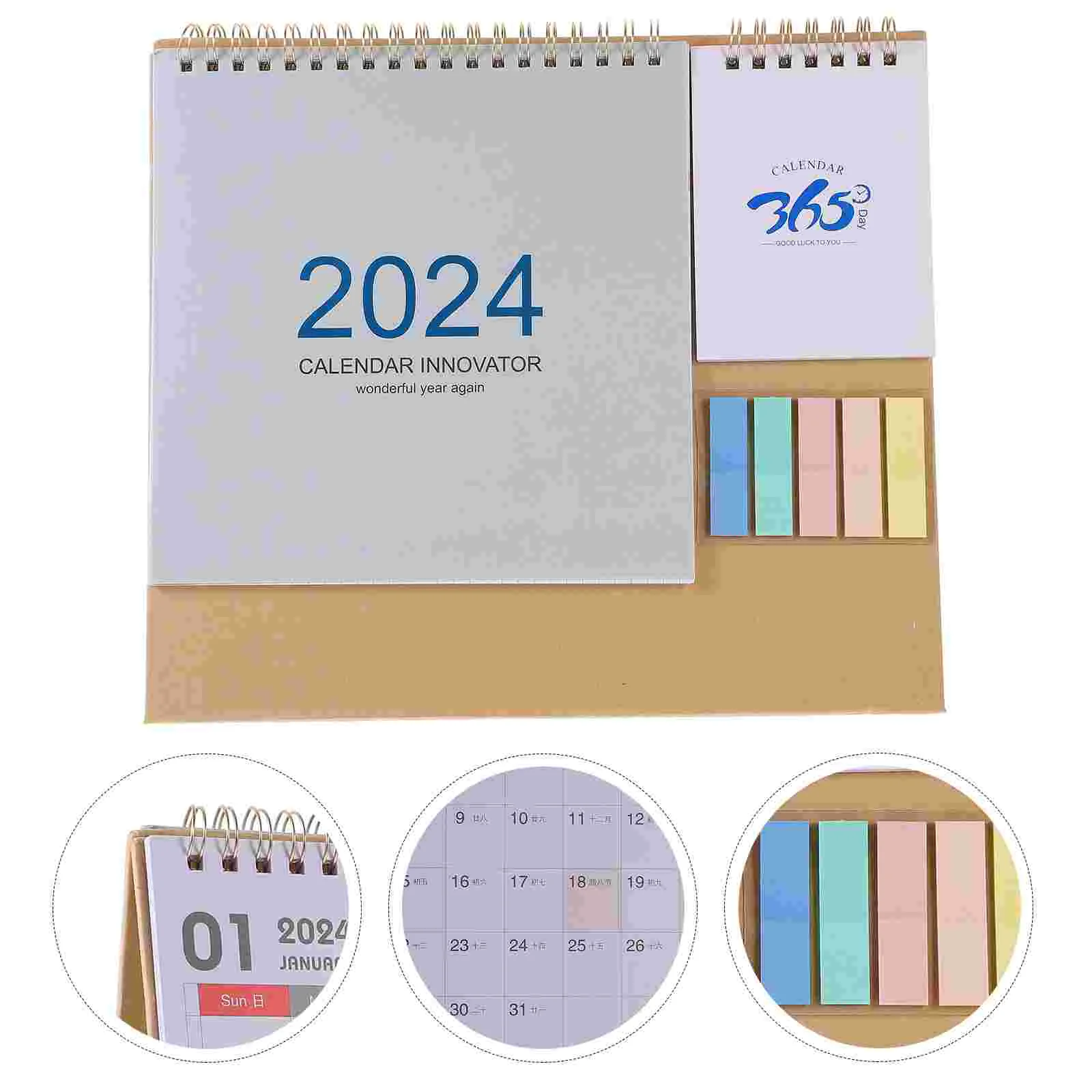 

Desk Calendar 2024 Monthly Small Desktop Runs Standing Flip Notepads 5 Color Notes Sky-Blue