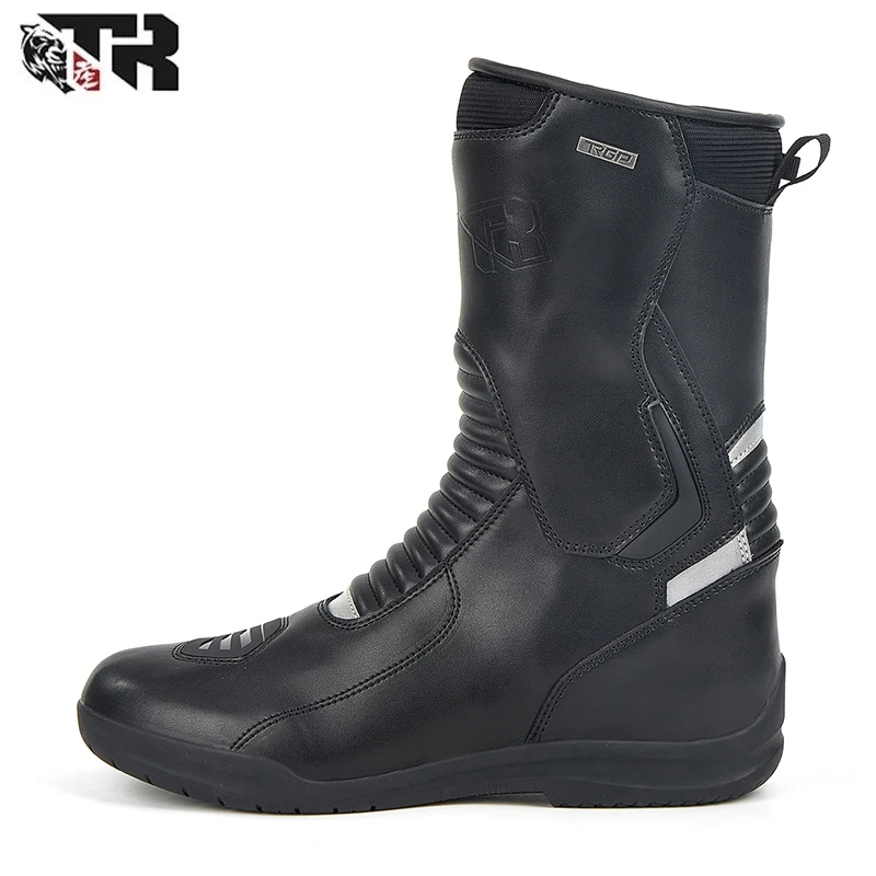 TR Men's Motorcycle Boots Cowhide Waterproof Mid-Calf Boots Motocross Riding Perfect for All Seasons Motorbike Bota Shoes