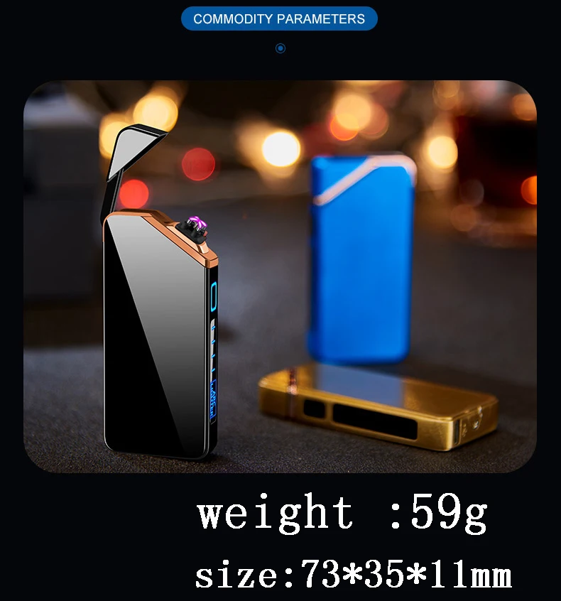 Smart Chip Electric Dual Arc USB Lighter Outdoor Windproof Pulse Plasma Flameless Digital Power Display Lighter Men\'s Gift