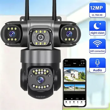12MP 6K Triple Lenses WiFi IP Camera Outdoor Triple Screens Weatherproof Night Vision Home Security CCTV Surveillance Cam 1