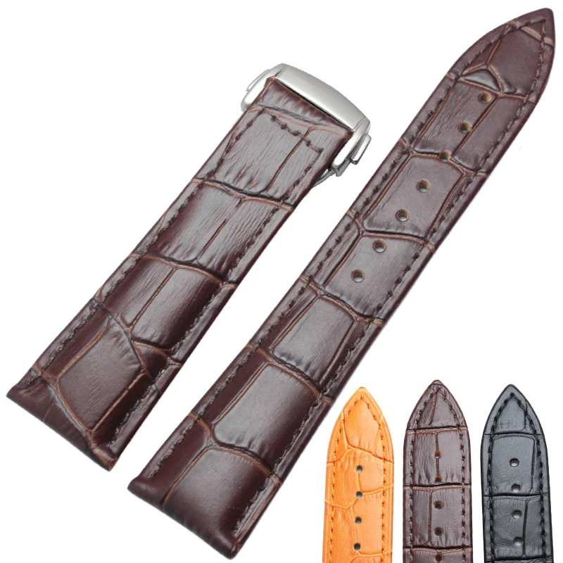 22mm Leather Watch Strap Butterfly Clasp Leather Watch Band Butterfly Clasp 20mm Aliexpress