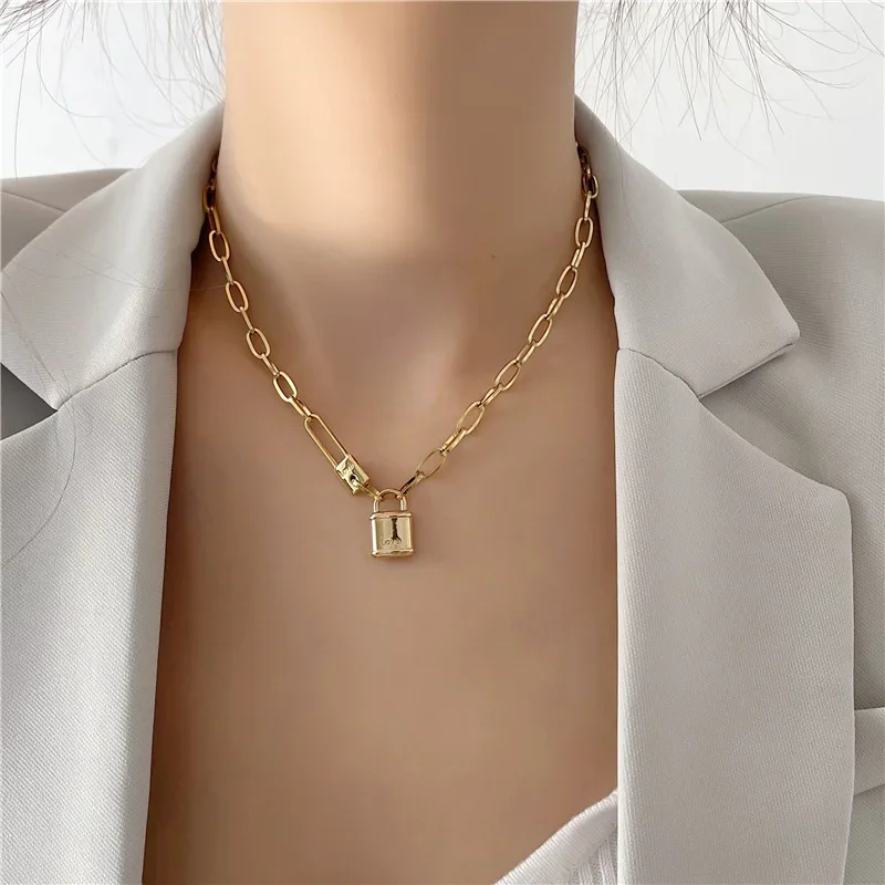 Stainless Steel Letter Love Lock Pendant Thick Chain Necklace for Women Men Gold Silver Color Charm Jewelry Wholesale 3