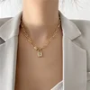 Stainless Steel Letter Love Lock Pendant Thick Chain Necklace for Women Men Gold Silver Color Charm Jewelry Wholesale 3
