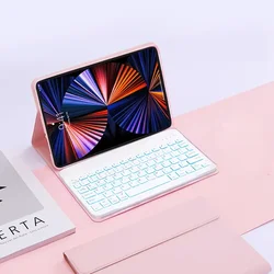 7-Color Backlit Wireless Keyboard Case with Detachable Cover for English(US) (Pink)