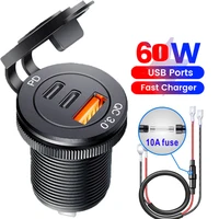 Super chargeur Type C prise de Charge rapide 12V/24V 60W double USB prise de courant pour moto Charge 1