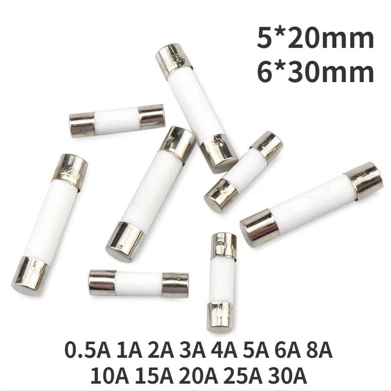 10pcs One Sell 5*20mm 6*30mm Fast Blow Tube Fuses 5x20 6x30 mm 250V 0.5