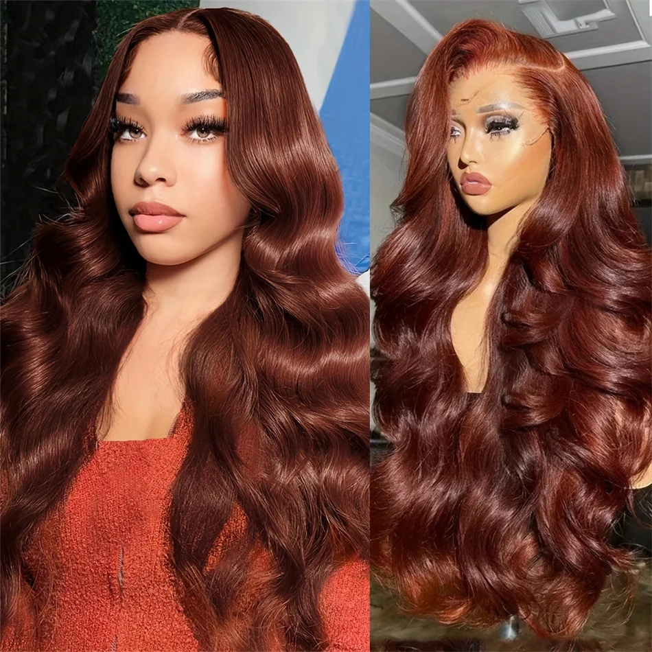 

Colored Wigs Reddish Brown 13X6 HD Lace Frontal Wigs 13X4 Lace Front Body Wave Wig Human Hair 180 Density For Women 30 36 Inch