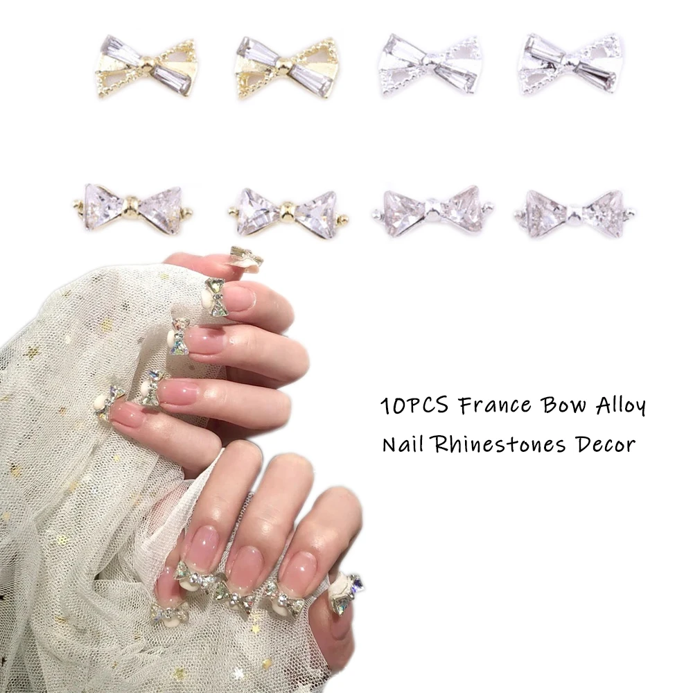10pcs Shiny Alloy Pearl Bow Tie Nail Charms French Style Bow Rhinestones  Nail Art Decorations 3D Nail Parts Manicure Accessories - AliExpress