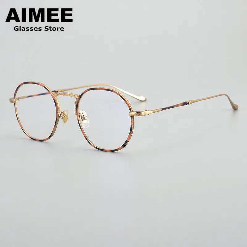 

Retro Round Pure Titanium Glasses Frame Men Women Luxury Ultralight Optical Prescription Eyeglasses Myopia Blue Light Eyewear