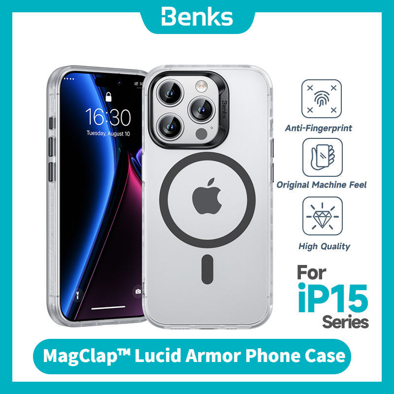 Benks MagClapâ¢ Lucid Armor Phone Case for iPhone 15 Pro Max Anti-fingerprint Protective Case Supports Wireless Charging