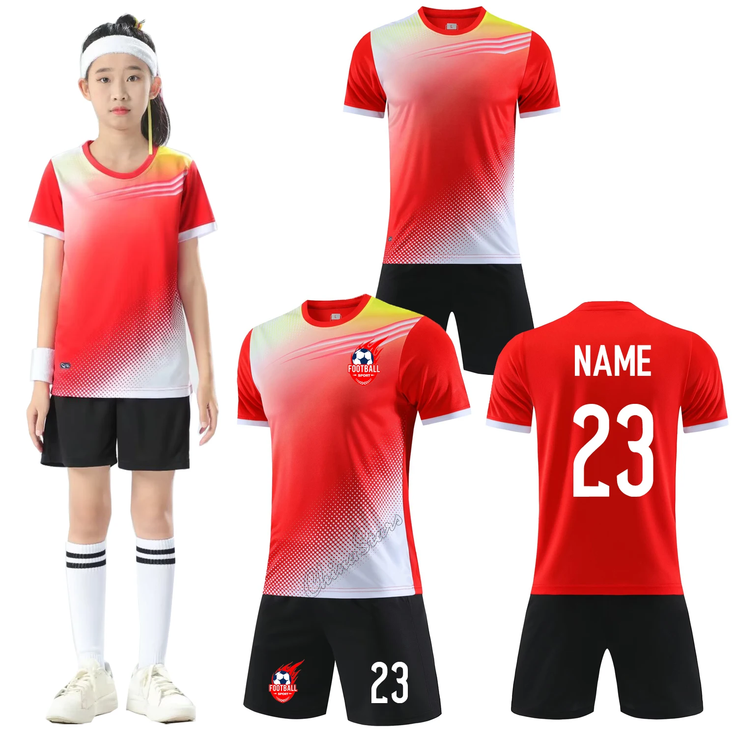 어린이 축구 유니폼 맞춤형 소녀 축구 유니폼 세트 폴리에스터 축구 유니폼 통기성 축구 유니폼 어린이용