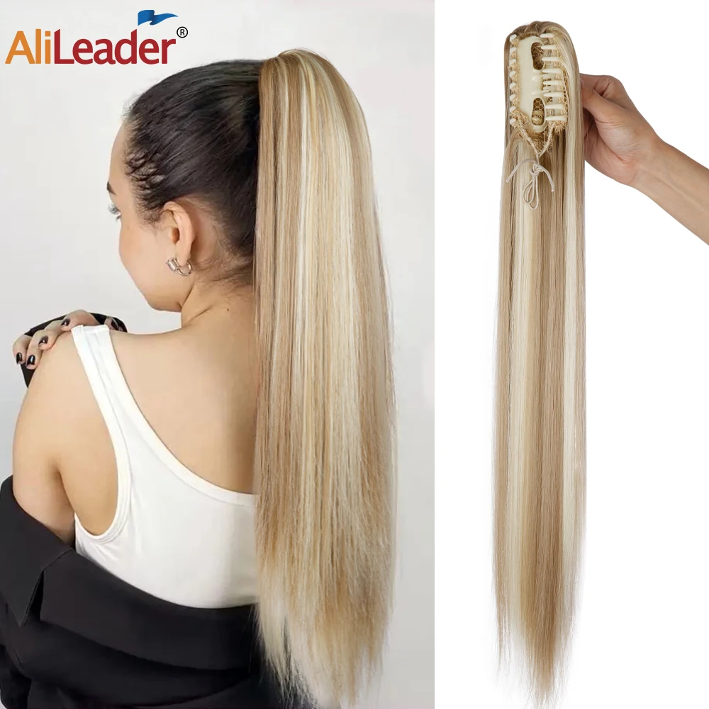 Black Blonde Claw Clip In Ponytail Hair Extension Synthetic Straight 22