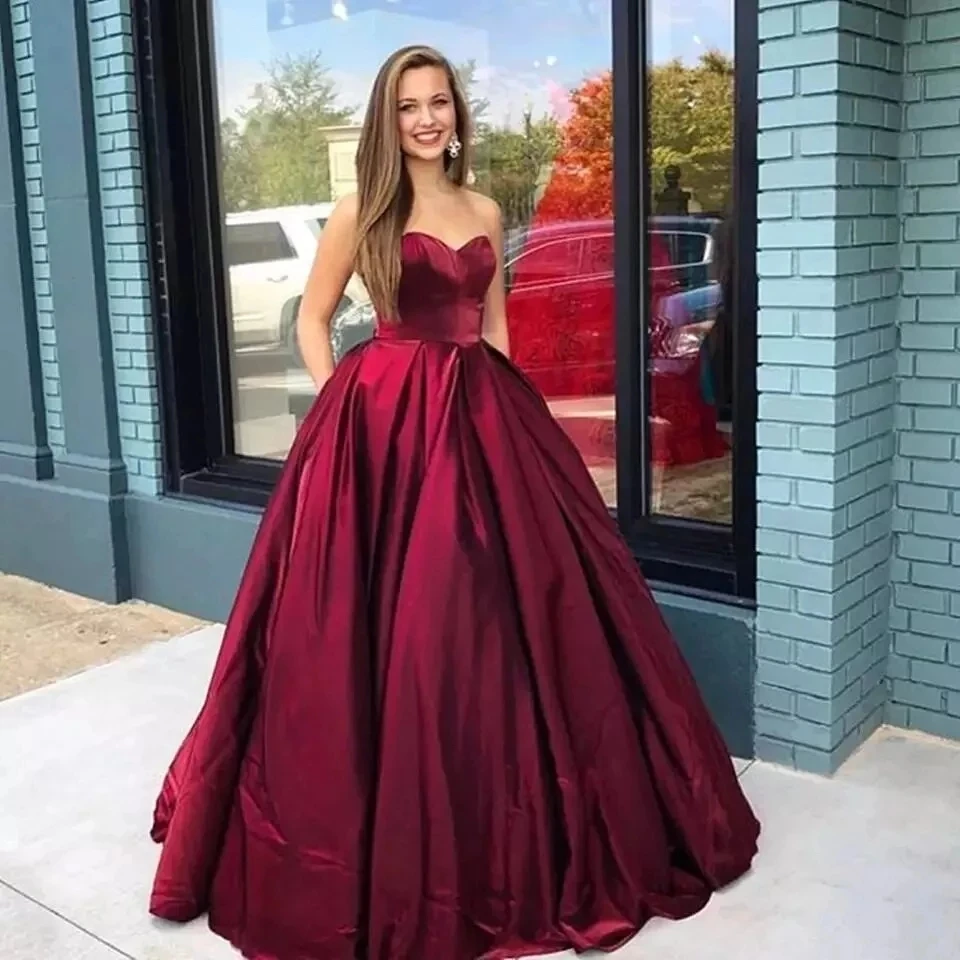 

Angelsbridep TOP Burgundy Sweetheart Ball Gown Quinceanera Dresses 15 Party Formal Satin Floor-Length Masquerade Birthday Gowns