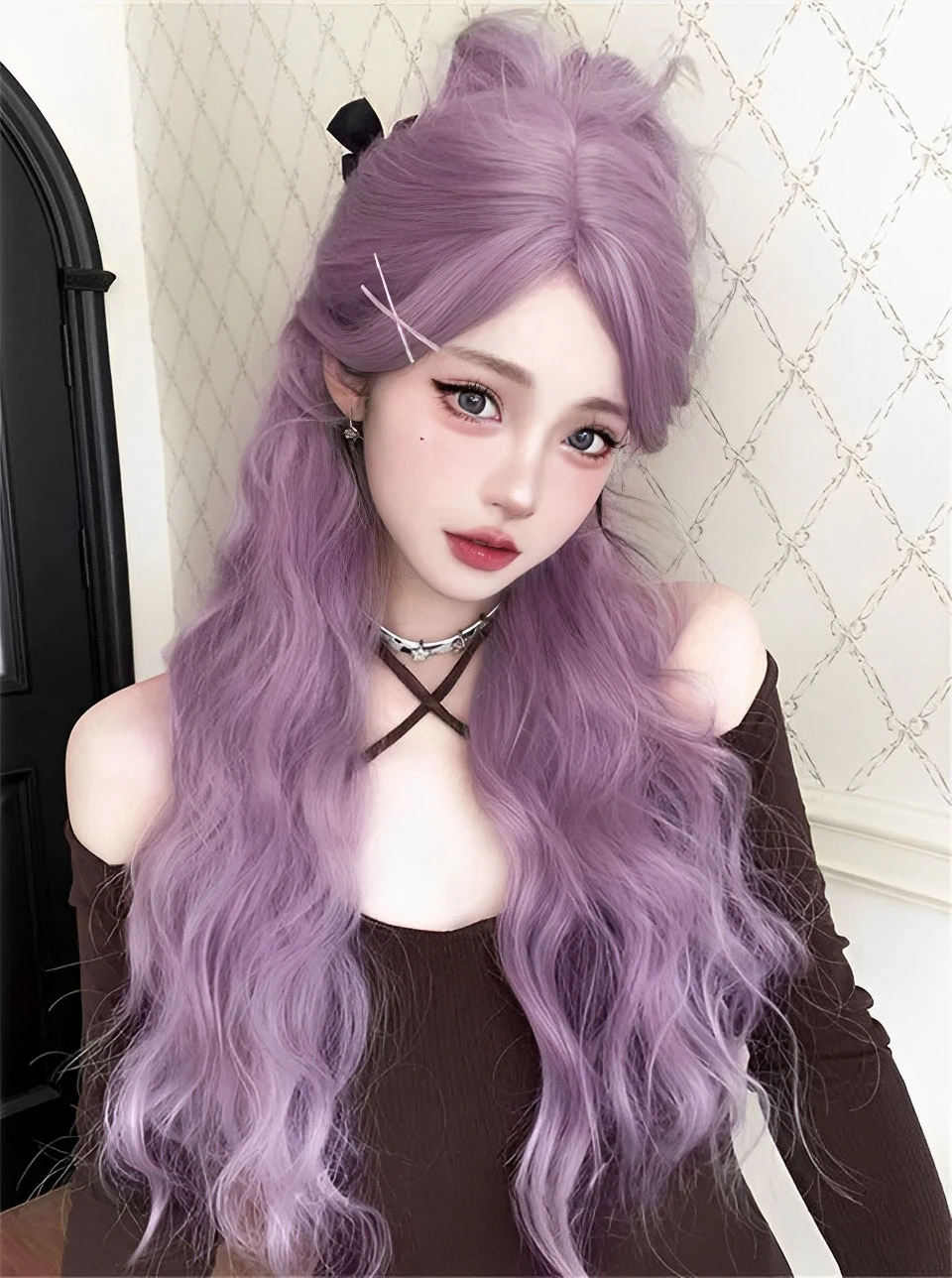 Purple Synthetic Curly Wig for Women 30 Inch