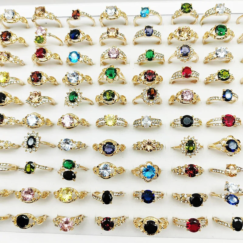 20pcs/Lot Jewelry Factory Wholesale New Big Zircon Rhinestone Finger Rings For Women Mix Style Wedding Decorate Girl Party Gifts