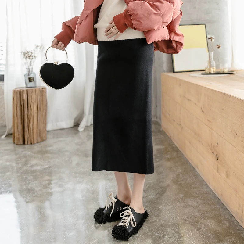 Pregnant Women Half Body Autumn and Winter Pregnant Women Medium and Long Trendy Mother Fashion Knitted Skirt