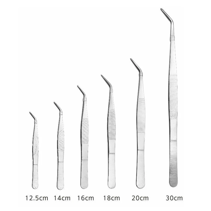 Stainless Steel Straight Elbow Anti-skid Medical Tweezers 12.5cm-30cm