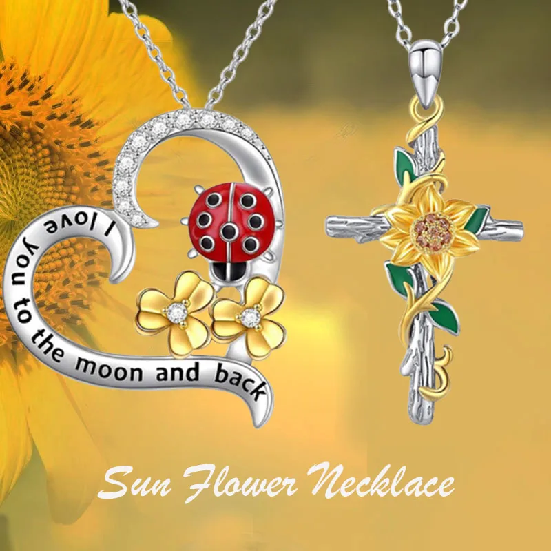 Sunflower Heart Necklace Cross Exquisite Fashion Pendant Religious Faith Wedding Anniversary Gift for Women |