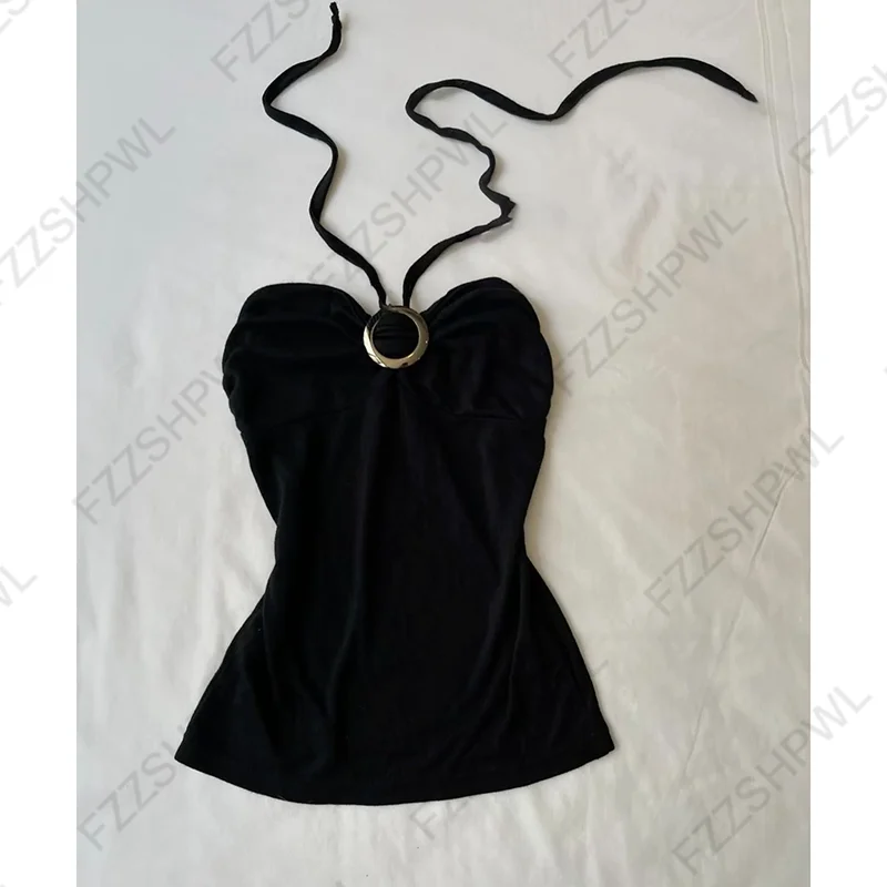 Womens Fairycore Y2K Aesthetic Top Cami Halter Lace Tank Streetwear Shirt S-XL