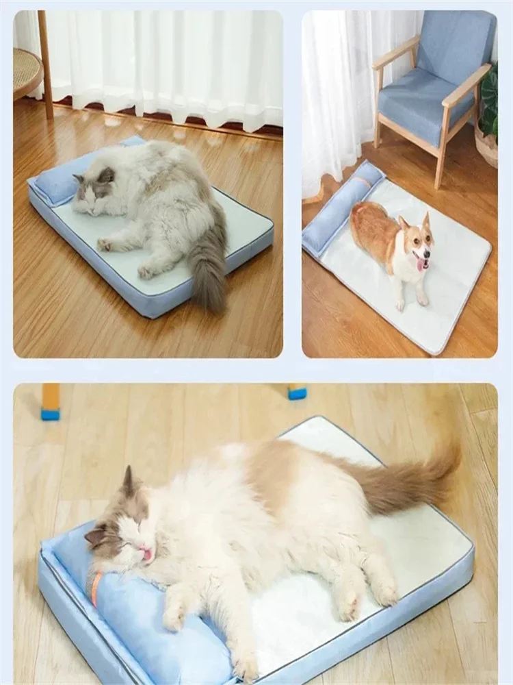 Memory Sponge pet Ice Silk pad with pillow, breathable, waterproof, removable wash, cool, summer sleeping cats and dogs cooling