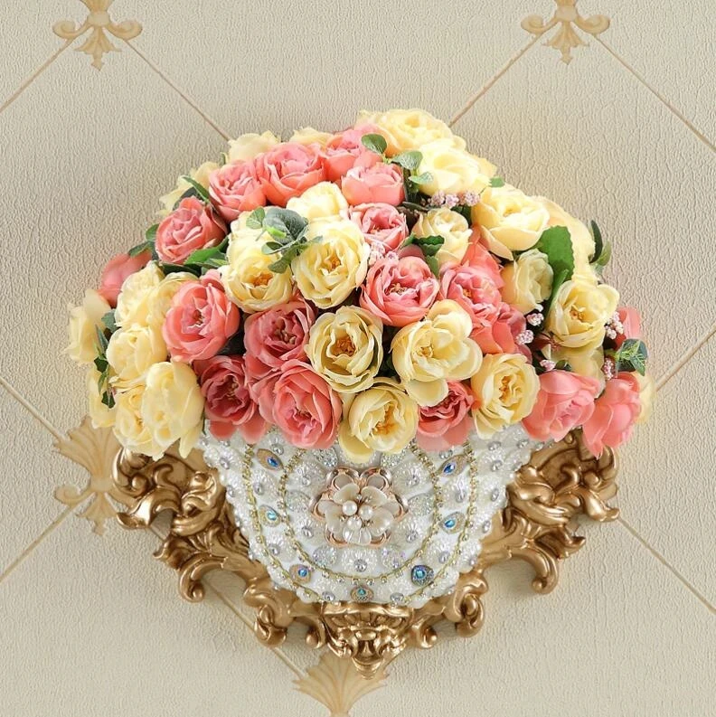 

American Wall Hanging Vases Mural Resin Fake Flower Pot Ornaments Fengshui Home Livingroom Wall Accessories Decor Wedding Gifts
