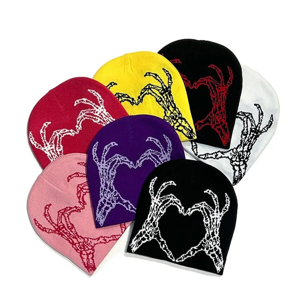 

Шерстяная акриловая вязаная шапка, шапка в готическом стиле Y2k, шапка в стиле хип-хоп с черепом, теплая шапочка для мужчин и женщин