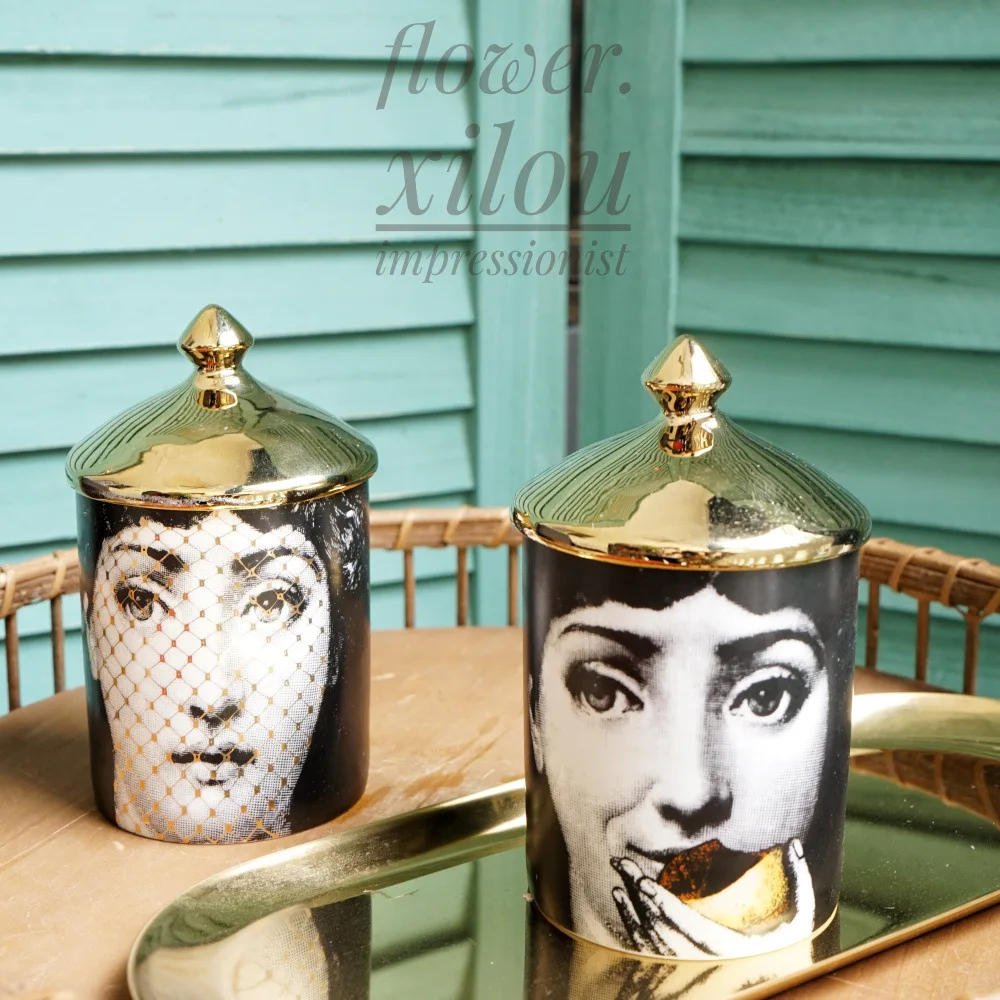 Candle Holders Storage Jar Empty Lady Face Style Storage Cup DIY Candle Holder Jar Beauty Dressing Brush Pen Box Ceramic Tin Flower Vase Bottle Gift