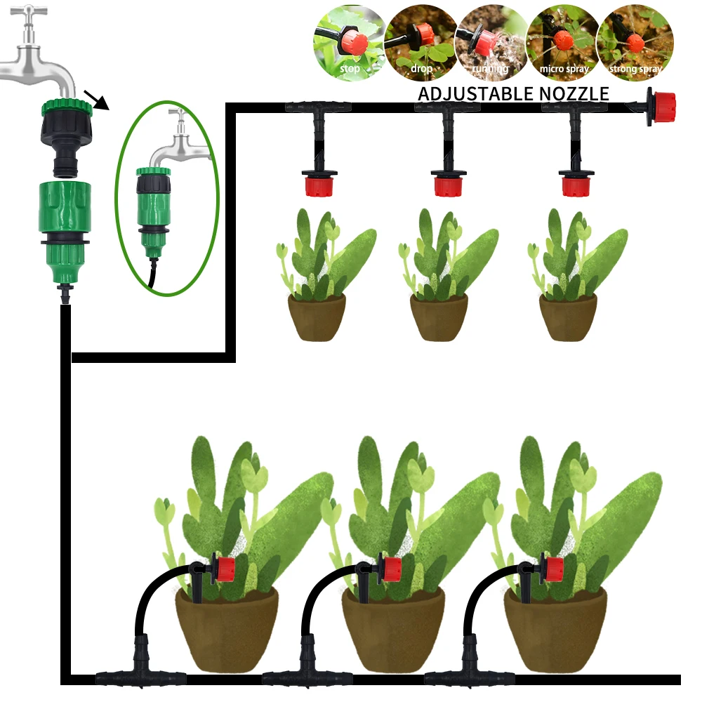 Portable Micro Drip Irrigation System, 20M Automatic Watering Kit with Adjustable Drippers for Garden - 2