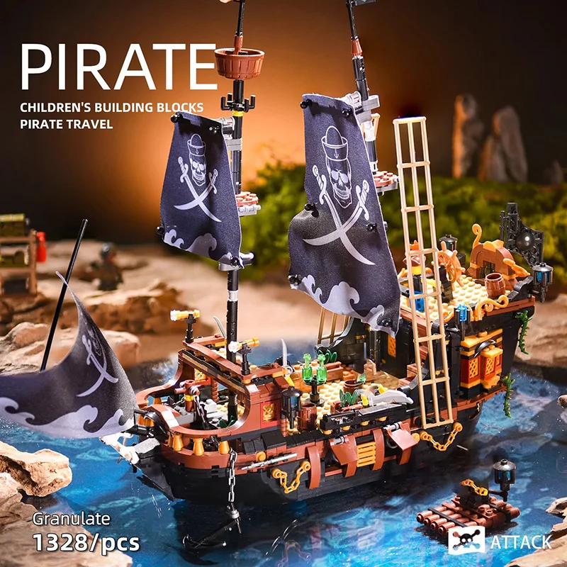 Pirates of the Caribbean Ship Building Block Model, High-Difficulty Assembly Decoration, Black Pearl Ship Toy for Boys' Birthday Gift
