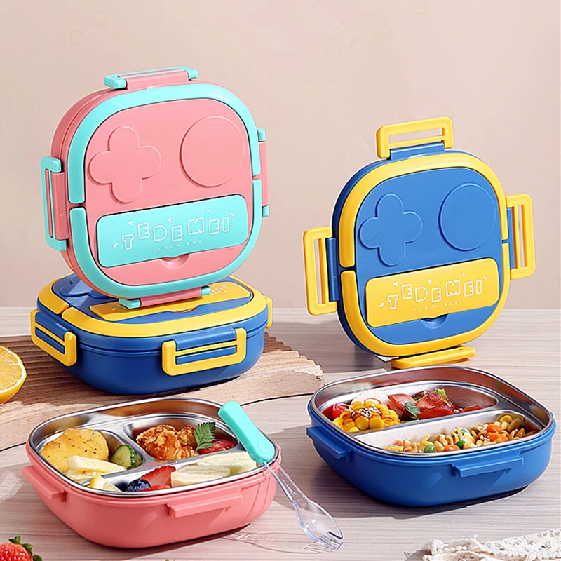 Portable Glass Lunch Box For Kids 3 Grids Picnic Bento Box